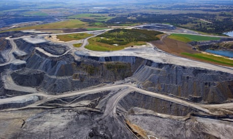 Aerial view of open cut coalmine in the Hunter Valley, Australia