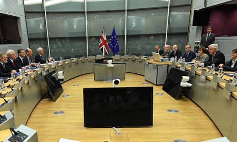 David Davis (second left) and his delegation attend a meeting with their EU negotiating partners.