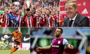 Clockwise from top left: newly promoted Sheffield United, Middlesbrough manager Garry Monk, Aston Villa captain John Terry and big-money Wolves signing Rúben Neves.