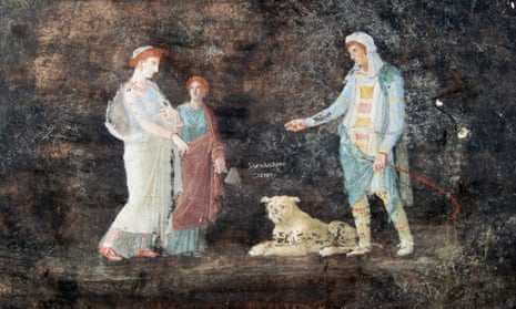 A newly discovered Pompeii fresco depicting Helen of Troy meeting Paris, prince of Troy, for the first time.