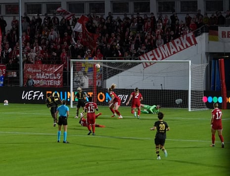 Beth Mead (second left, number 7) pops the ball into the net to get Manchester City back in the game.