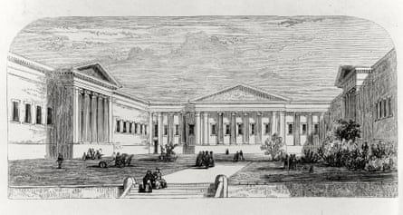 A 19th-century print of the British Museum courtyard.