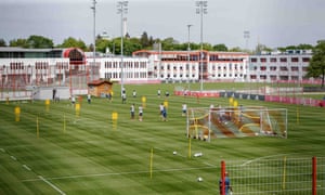 Bayern Munich players try out some physically-distant training this week. All eyes are on the Bundesliga which is set to be the first major European league to return on 9 May.