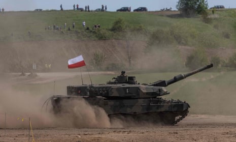 A Polish Leopard tank during a military exercise in Nowogród in May 2022