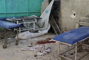 Sahra hospital after a barrel bomb strike by Syrian regime forces over Sahur