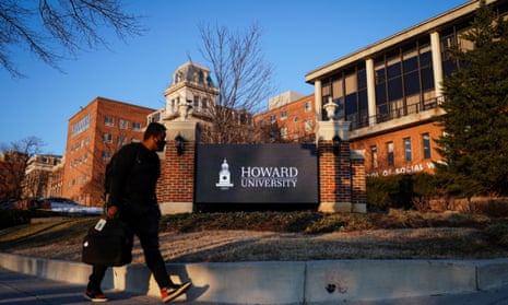 A student walks on the Howard University campus.