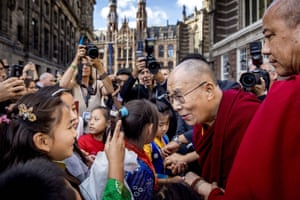 The Dalai Lama meets supporters in Amsterdam in 2018.