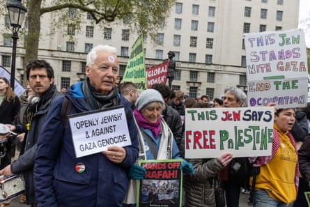 Richard Wistreich from Hastings British Jews forming the ‘Jewish Block’ group gather outside the Ministry of Defence during the pro-Palestine march.