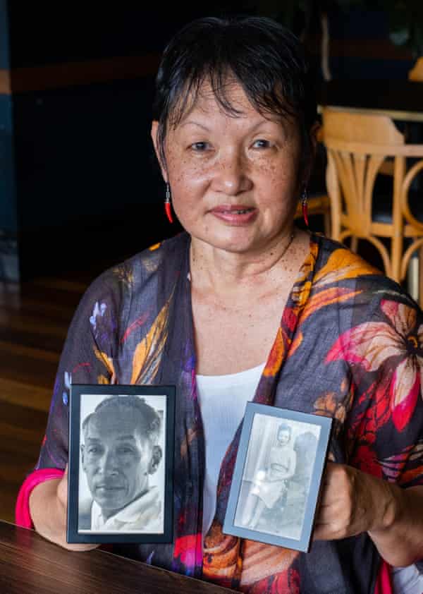 Kathy See-Kee, holding a photo of her parents, Charles Tsang See-Kee and Noreen See-Kee (nee Wong)