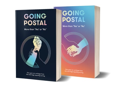 The reflective foil cover of Going Postal alludes to both the positive and negative elements of the 2017 marriage equality campaign in Australia.