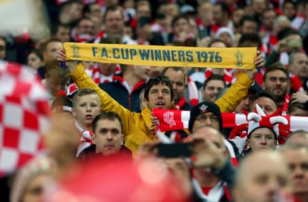 A Southampton fan with an “FA Cup winners 1976 scarf” during the 2017 League Cup final between Manchester United and Southampton at Wembley