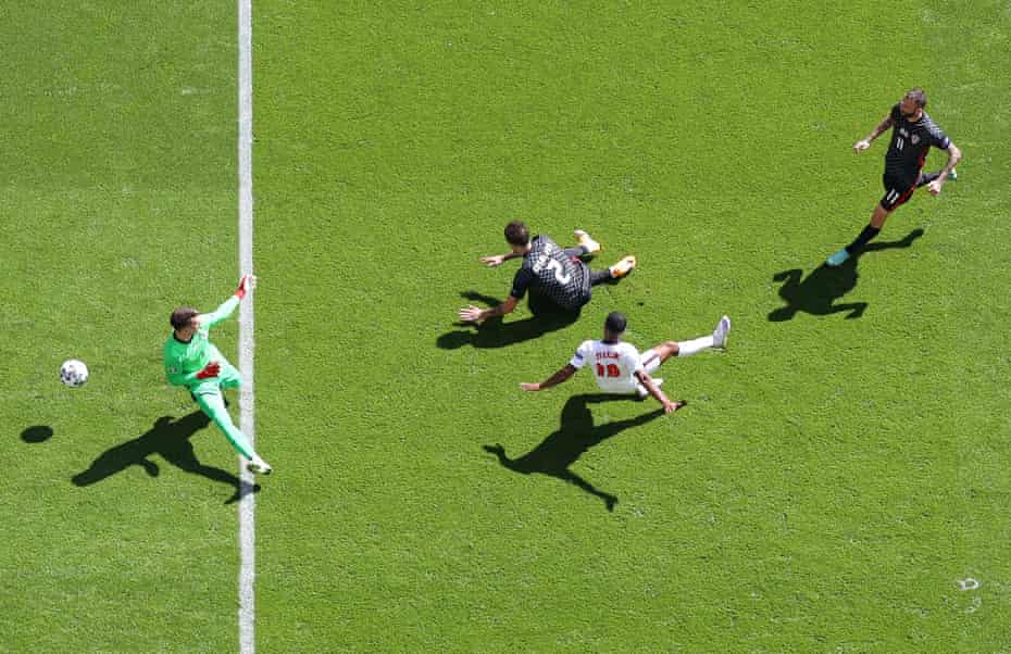 Raheem Sterling scoring for England against Croatia at Wembley last Sunday.