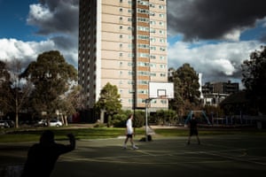 People playing basketball in Unity Park at the Collingwood complex.
