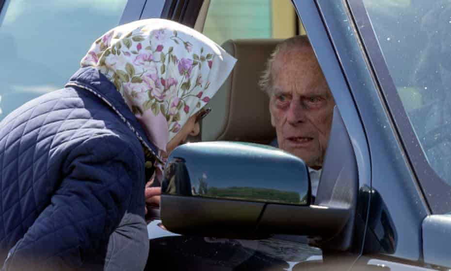 The Duke of Edinburgh, 97, talking to the Queen
