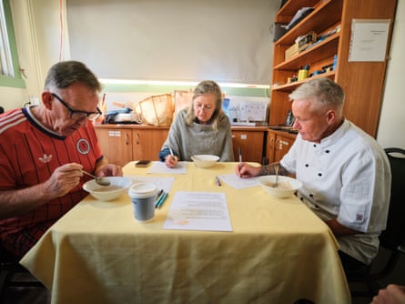 Judges Lawrie McKinna, Caroline Velik and Karen McPherson are locked away in isolation to conduct blind tasting of the porridge.