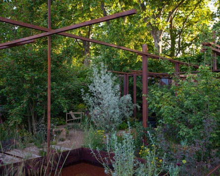 Metal structures and plants in the garden