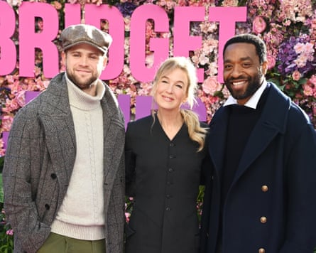 Leo Woodall, Renée Zellweger and Chiwetel Ejiofor at the unveiling of the Bridget Jones bronze.