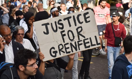 Protesters in west London after the Grenfell Tower fire