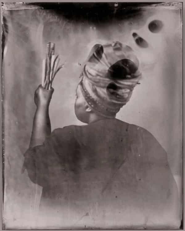 Sothiou, 2017, a self-portrait by Khadija Saye, who died in the Grenfell Tower fire, from her Venice Biennale series Dwelling: In This Space We Breathe, on display at Tate Britain.