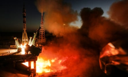 A launch at the Russian-leased Baikonur cosmodrome in Kazakhstan.