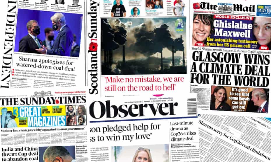 Composite image of UK newspaper front pages on Sunday 14 November