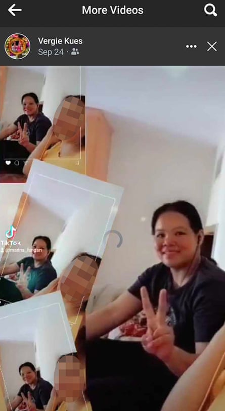TikTok screen shot of a smiling Asian woman making a peace sign at the camera