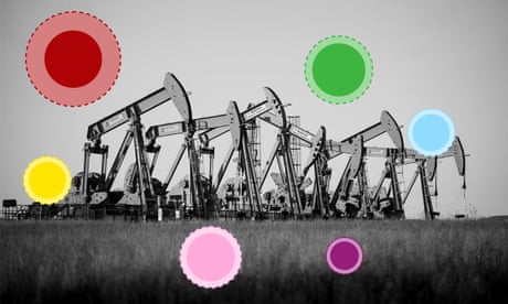 Oil derricks owned by Extraction Oil & Gas pump near the intersection of Colorado Highway 392 and Weld County Road 25 near Windsor in Weld County, Colorado