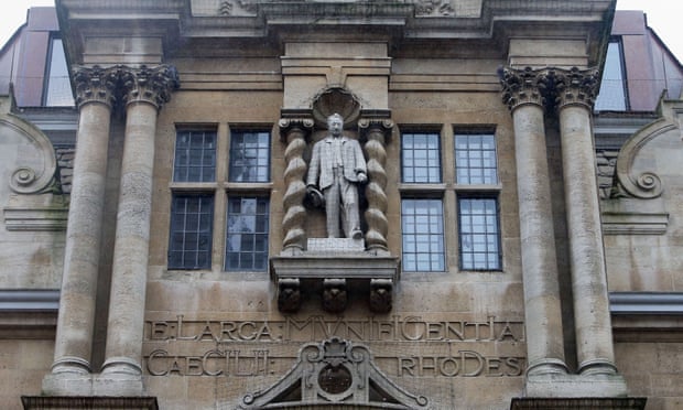 The statue of Cecil Rhodes on the front of Oriel college in Oxford.
