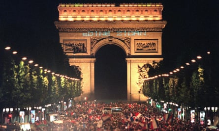 Thousands gather on the Champs Élysées to celebrate France becoming world champions for a first time.