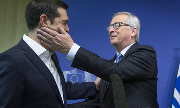 Alexis Tsipras is welcomed by Jean-Claude Juncker