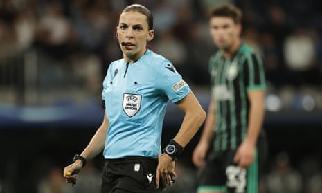 Stéphanie Frappart refereeing Real Madrid’s Champions League match against Celtic in early November.