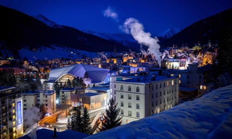 The ski resort of Davos at sunrise ahead of the 2020 World Economic Forum (WEF) in January 2020.