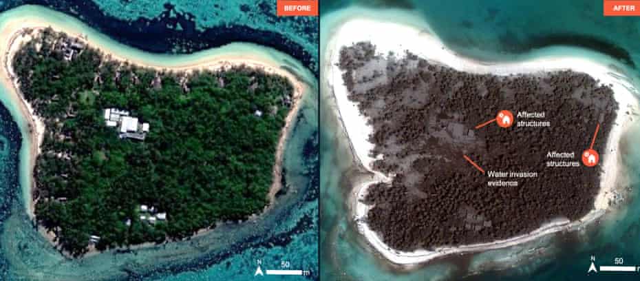 Before and after Satellite imagery shows affected areas of Tonga.