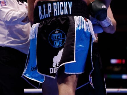 Tyson Fury’s shorts had a tribute to Ricky Hatton on them in his fight against Arslanbek Makhmudov.