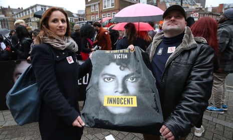 Michael Jackson fans protest outside the headquarters of Channel 4 in London
