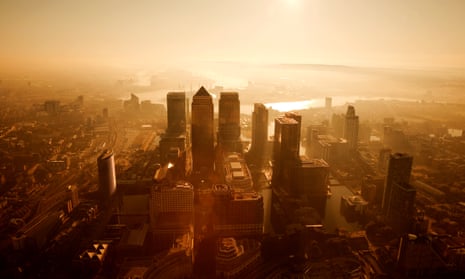 Aerial View of Canary Wharf at dawn