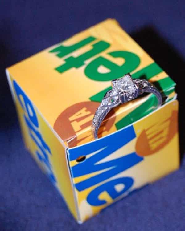 Marry me … The box Alex made from metro tickets, with Amanda’s engagement ring inside. His proposal celebrated the passion for transport systems that brought them together.