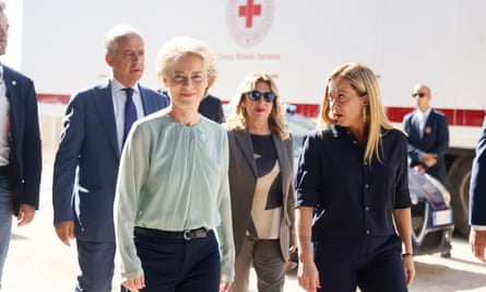 The European Commission president, Ursula von der Leyen, and Italian prime minister, Giorgia Meloni, in Lampedusa, 17 September 2023.