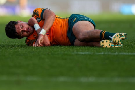 Noah Lolesio of the Wallabies on the turf.
