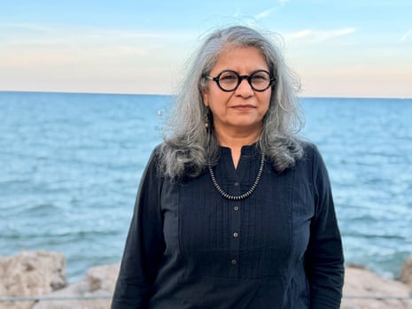a woman in a blue shirt