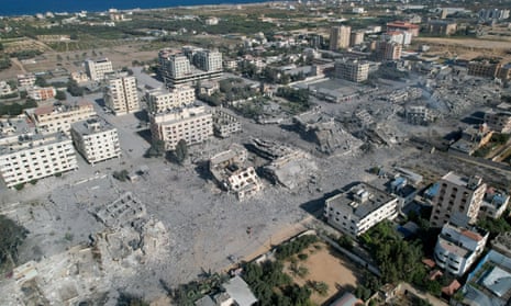 Residential buildings destroyed in Israeli strikes in Zahra City, southern Gaza