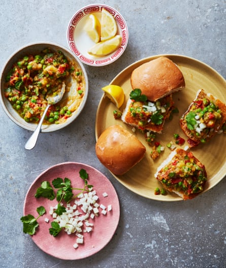 Perfect with bread … Rosie Sykes’s peas and potato pav bhaji.