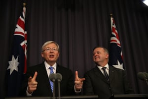 Prime minister Kevin Rudd and deputy PM Anthony Albanese in June 2013.