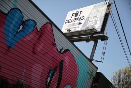 A billboard in Los Angeles advertises marijuana on delivery.