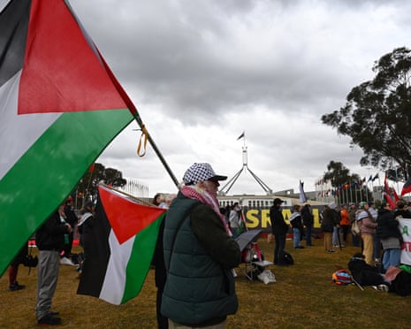 Protesters rallying outside Parliament House.
