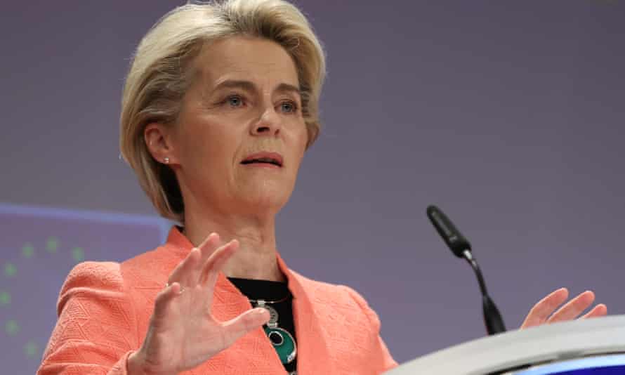 Ursula von der Leyen, president of the European Commission, attends a press conference as the EU unveils a landmark climate plan in Brussels.