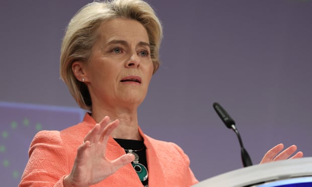  Ursula von der Leyen, president of the European Commission, attends a press conference as the EU unveils a landmark climate plan in Brussels.