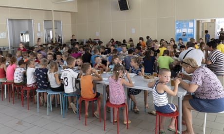 Children from orphanages from the Donetsk region at a camp in Zolotaya Kosa, Rostov region, south-west Russia.