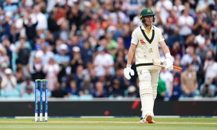Marnus Labuschagne is caught out by Zak Crawley in the fifth Test.