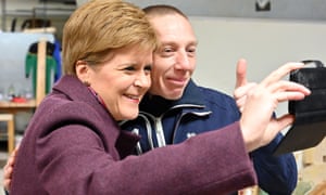 Nicola Sturgeon posing for a selfie in Edinburgh yesterday.
